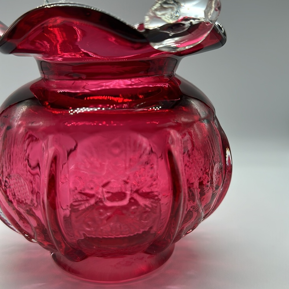 Vintage  Fenton Cranberry Opalescent thistle and stars Basket. - Picture 3 of 14